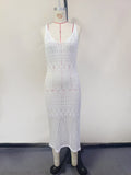 Beach Cover up Sexy Cutout Knitted Long Sling Backless Holiday Sun Proof Dress