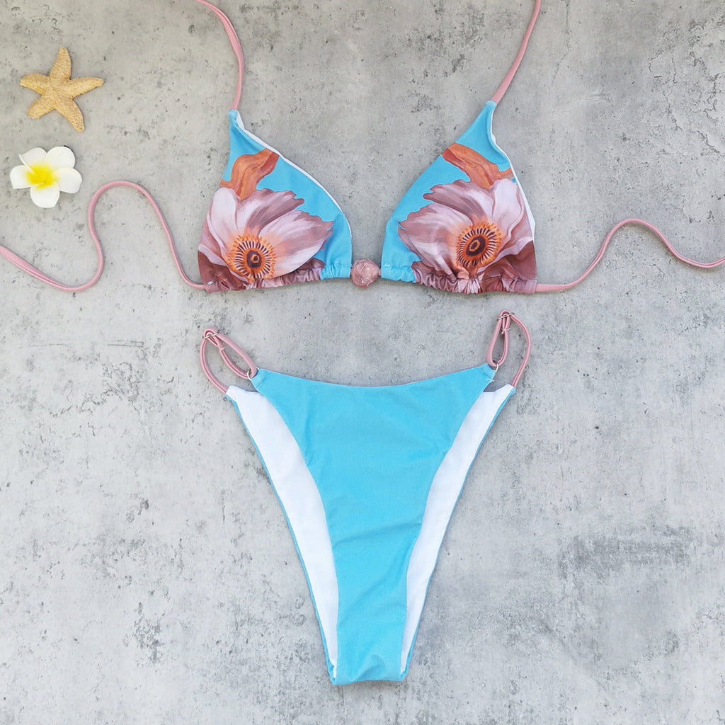 Fresh Three Point Bikini Strap Backless Split Swimsuit Women