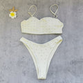 Tube Top with Diamond Solid Color Low Waist Bikini Sexy Split Swimsuit Bikini