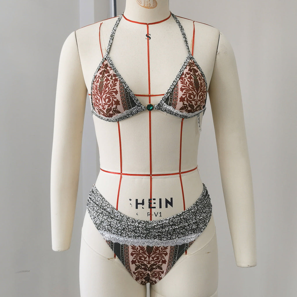 Lace up Lace Ruffled Three Point Bikini One Piece Skirt Outfit Sexy Bikini
